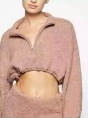 SKIMS Cozy Cropped Sherpa Pullover - clay S/M NWT